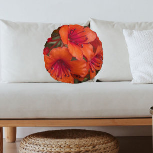 Coussins Ronds Rhododendron clair Orange fleurit Floral