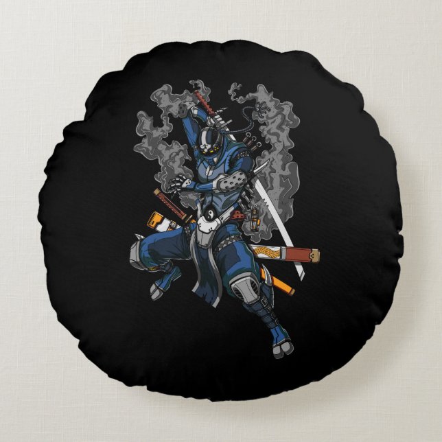 Coussins Ronds Robot Ninja Samurai Guerrier Arts Martiaux (Devant)