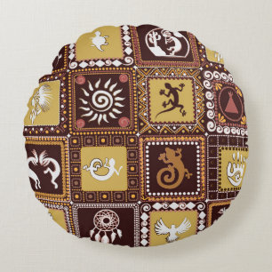 Coussins Ronds Rock Art Imitation : Motif Vintage.