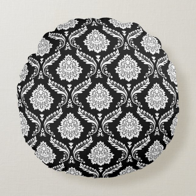 Coussins Ronds Rococo Damask 2Way Pattern Noir+Blanc (Devant)