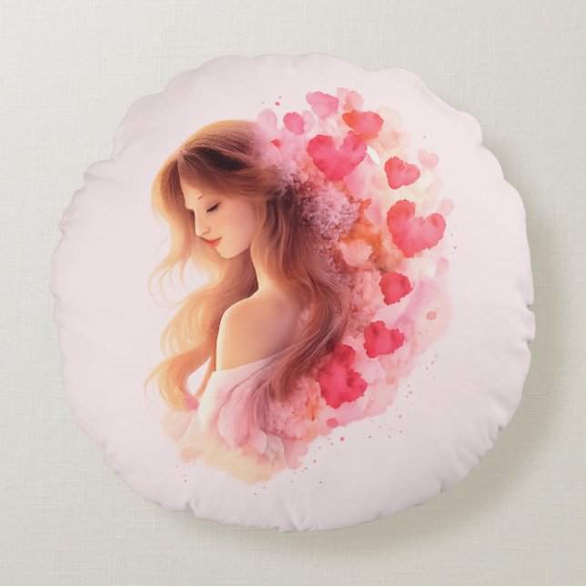 Coussins Ronds Romantic Floral Love Pillow Soft Valentine Home  (Devant)