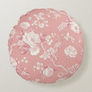 Coussins Ronds Rose ancienne toile motif floral rose tendre