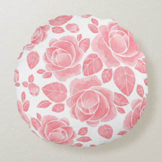 Coussins Ronds Rose aquarelle rose - Floral romantique