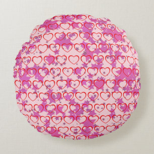 Coussins Ronds Rose aux coeurs rouges
