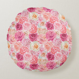 Coussins Ronds Rose Blanc Rose Pâle Magenta Floral Fleurs 