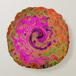 Coussins Ronds Rose Chaud Tourbillonnement Liquide Abstrait Rétro