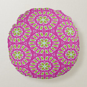 Coussins Ronds Rose chaud, vert citron vert et blanc