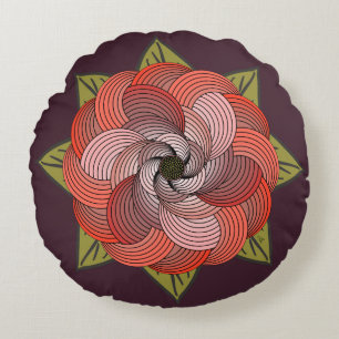 Coussins Ronds Rose de ruban Abstrait dans le corail et la mousse