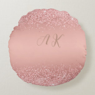 Coussins Ronds Rose Gold Élégant Luxe Monogramme Pailleté