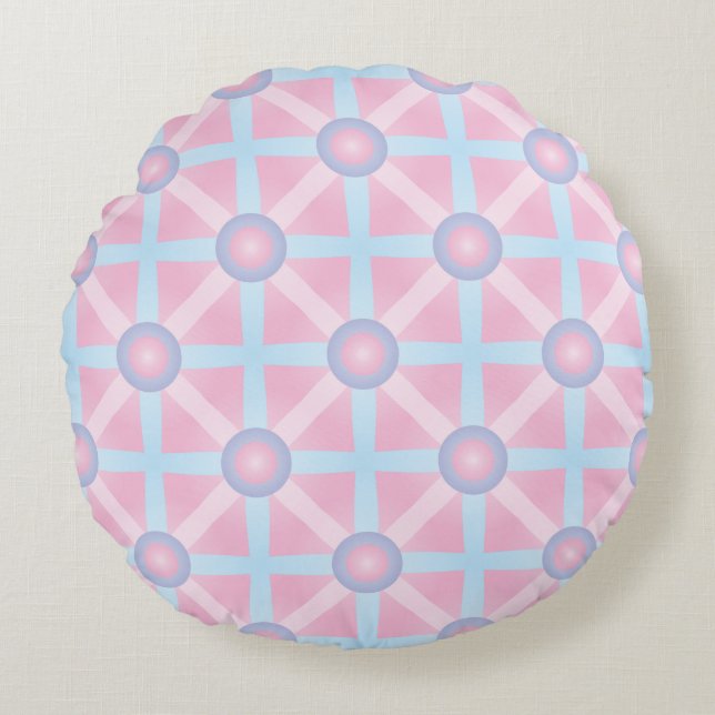 Coussins Ronds Rose mignon, violet et bleu clair Motif (Devant)