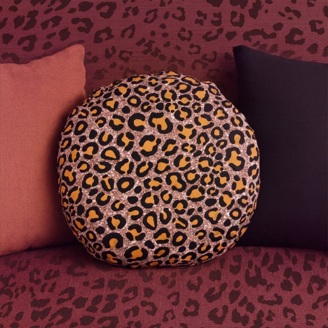 Coussins Ronds Rose Parties scintillant or Leopard Girly Cheetah  (Créateur téléchargé)
