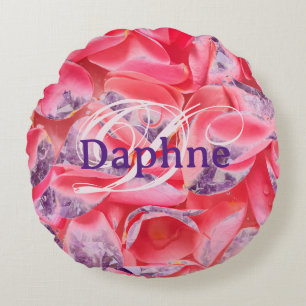 Coussins Ronds Rose Rose Girl Floral Moderne Monogramme Nom