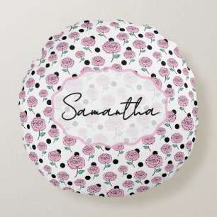 Coussins Ronds Rose rose noir motif graphique moderne  