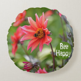 Coussins Ronds Rose & Rouge Dahlia Bee Happy Flowers Motivationne