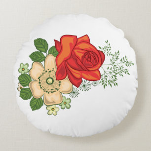 Coussins Ronds Rose rouge et pâquerettes