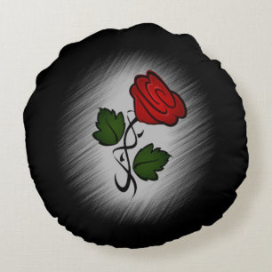Coussins Ronds Rose rouge sur noir