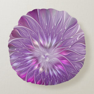 Coussins Ronds Rose violet passion Fleur Art Abstrait Fractal