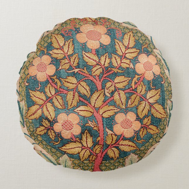 Coussins Ronds Rose Wreath Embroidery Design par William Morris (Devant)