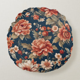 Coussins Ronds Roses, Feuilles et fleurs rétro