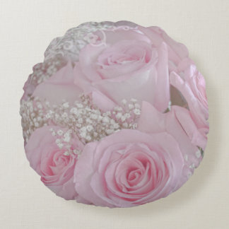Coussins Ronds Roses roses tendres et gypsophile