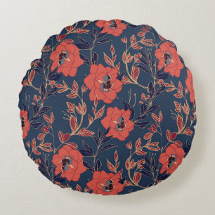 Coussins Ronds Roses rouges Peonies Arrière - plan foncé