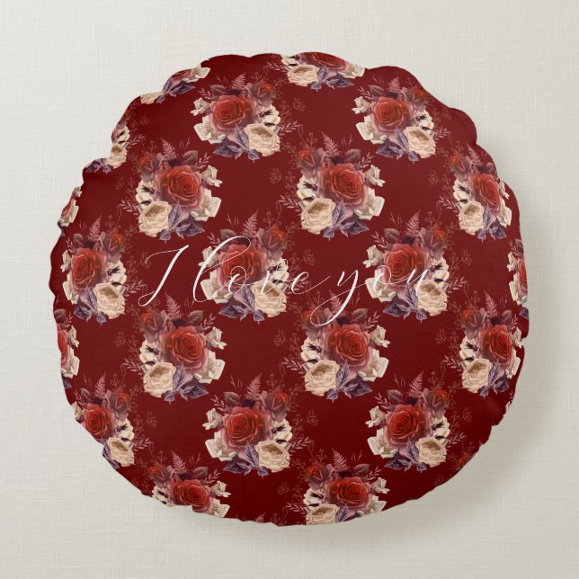 Coussins Ronds Roses rouges romantiques Floral (Devant)