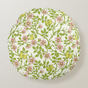 Coussins Ronds Roses sauvages et papillons /rose/vert pâle/jaune