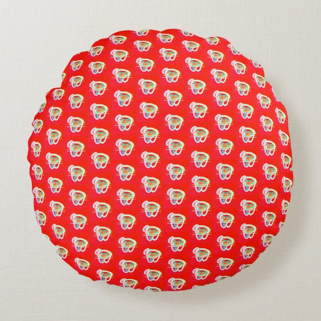 Coussins Ronds Rouge avec de petits motifs d'art (Devant)