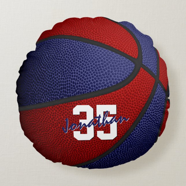 Coussins Ronds rouge bleu école couleurs garçons filles basket dé (Devant)