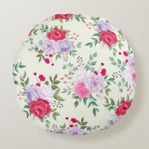 Coussins Ronds rouge chic, rose floral