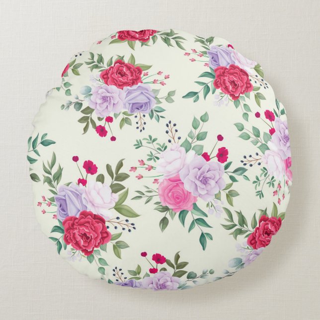Coussins Ronds rouge chic, rose floral (Devant)