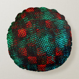 Coussins Ronds Rouge et bleu verdâtre, carrés ou cubes rayés