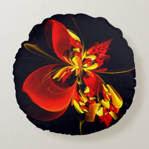 Coussins Ronds Rouge Jaune Floral Moderne Résumé Modèle Art #10