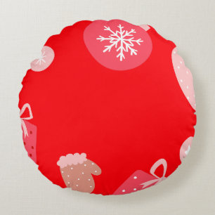 Coussins Ronds Rouge Joyeux Noël Ornements Snowflakes Gants
