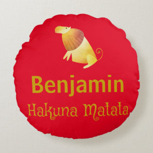 Coussins Ronds Rouge Lion Hakuna Matata