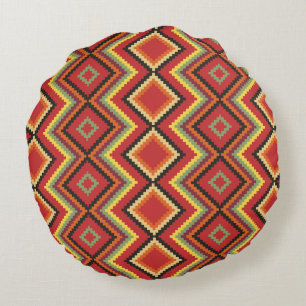 Coussins Ronds Rouge Noir Jaune Amérindien Motif de couverture