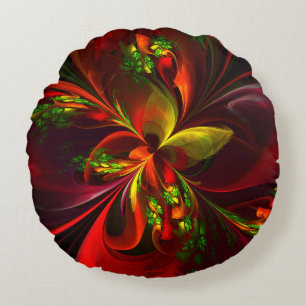 Coussins Ronds Rouge vert moderne Floral Abstrait Art Motif #05