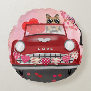 Coussins Ronds Rough Collie Chien Voiture avec coeurs Saint-Valen
