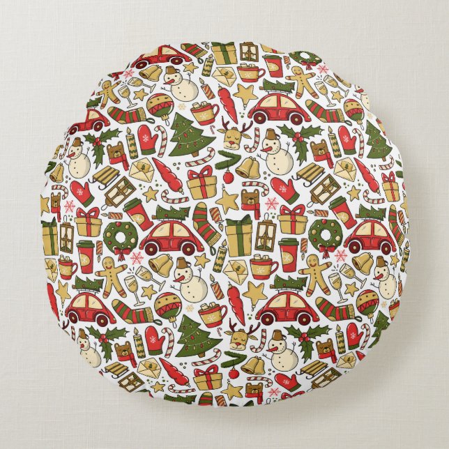 Coussins Ronds Round Christmas Doodle Pillow (Devant)