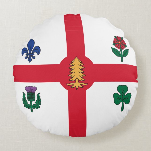 Coussins Ronds Round Throw Pillow with flag of Montreal, Canada (Devant)