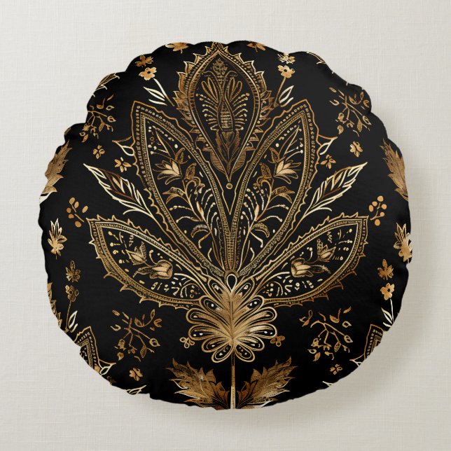 Coussins Ronds Royal Indian Luxury Black & Gold (Devant)