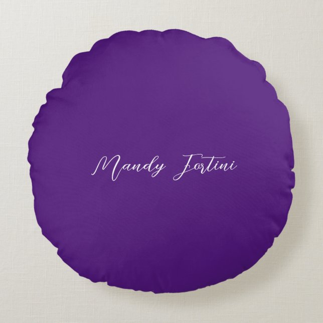 Coussins Ronds Royal Purple Plain Élégante Calligraphie minimalis (Devant)