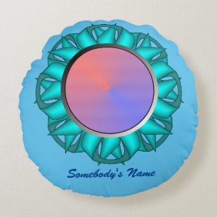 Coussins Ronds Ruban bleu clair / disque Turquoise par Kenneth Yo