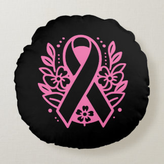 Coussins Ronds Ruban Rose de Sensibilisation au Cancer du Sein
