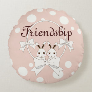 Coussins Ronds Ruban rose pastel et blanc cassé et jolis jumeaux 