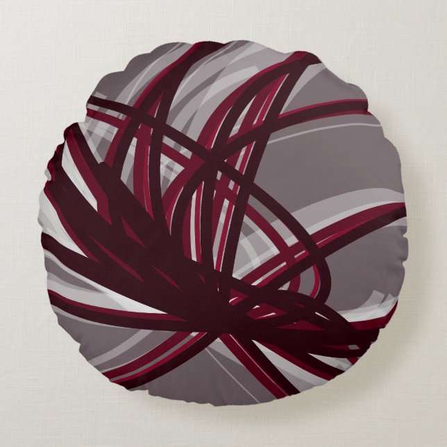 Coussins Ronds Rubans Abstraits artistiques gris et bordeaux (Devant)