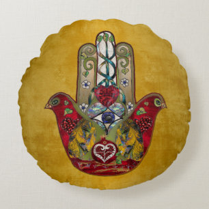 Coussins Ronds Ruby Pomegranate Heart Red Bird Hamsa