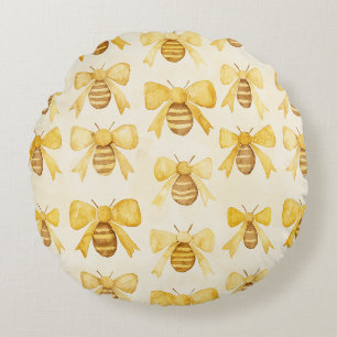 Coussins Ronds Ruches d'abeilles jaunes dorées miel