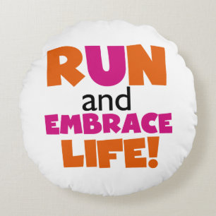 Coussins Ronds Run and Embrassez Life Orange Pink