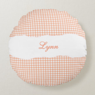 Coussins Ronds Rustic Orange Gingham Personalized Name